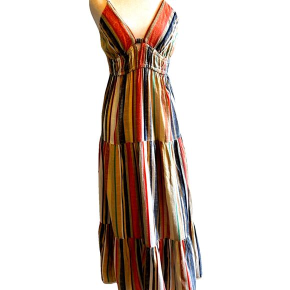 Angie Boho Stripe Tiered Maxi Dress Long Cutout Smocked Fairy Hippie Festival M - Picture 1 of 12